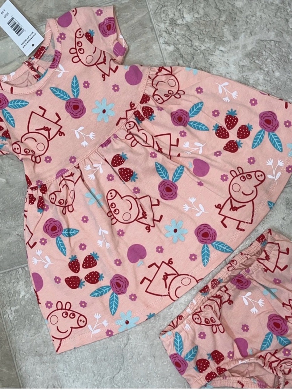 Peppa Pig Pink Floral Strawberry Pajama Dress & Bloomers Set